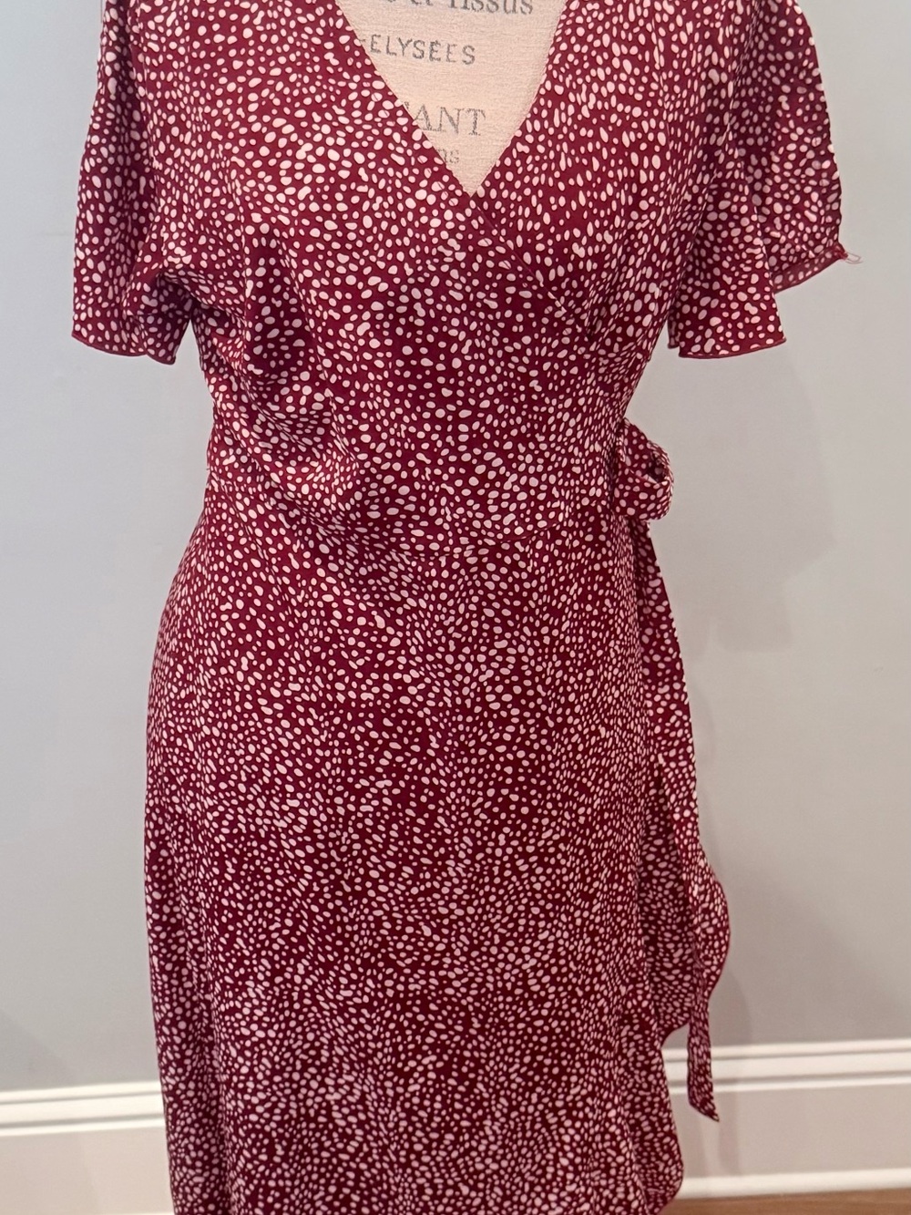 Simplee Apparel Burgundy & White Dot Wrap Midi Dress